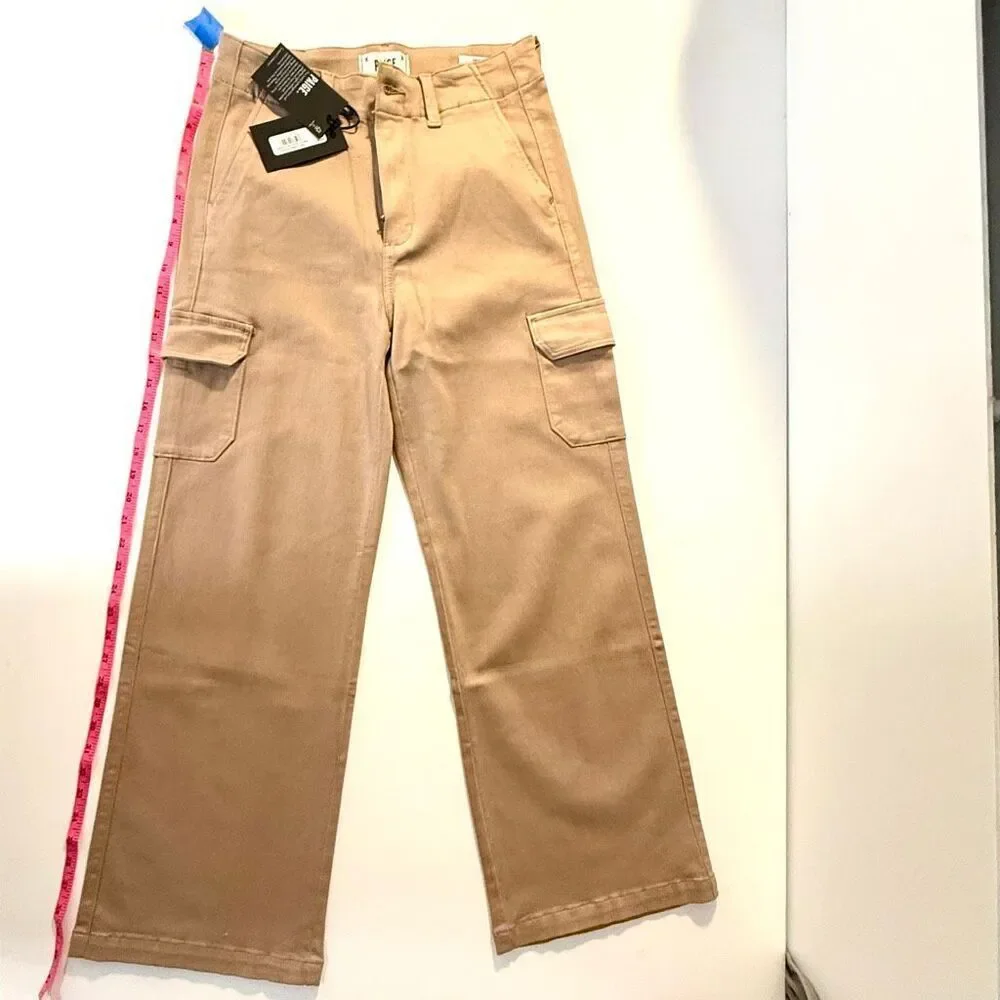 NWT PAIGE Carly Coated High Waist Wide Leg Jeans in latte Size 27
